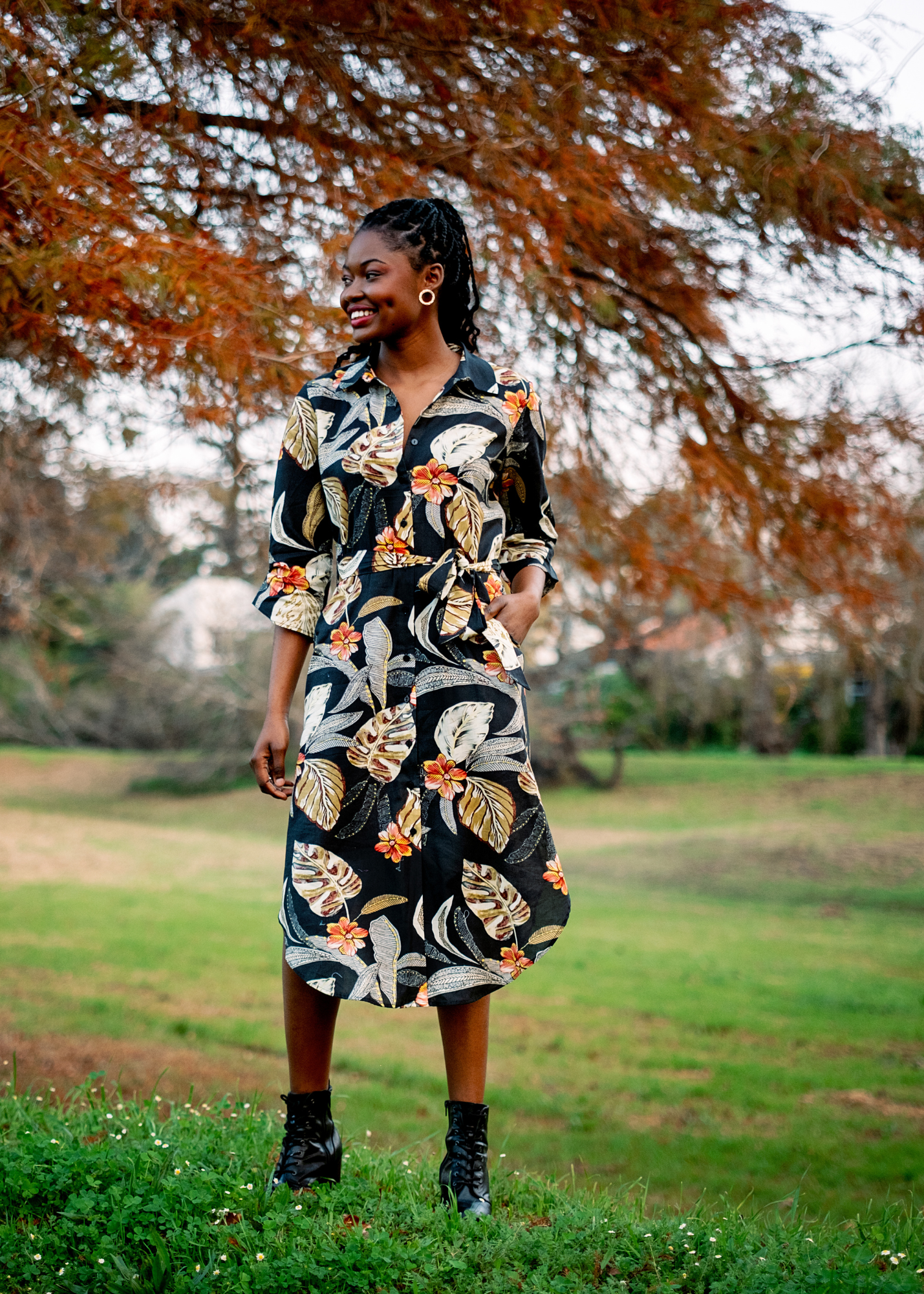 Laura Shirt Dress in Midnight Garden