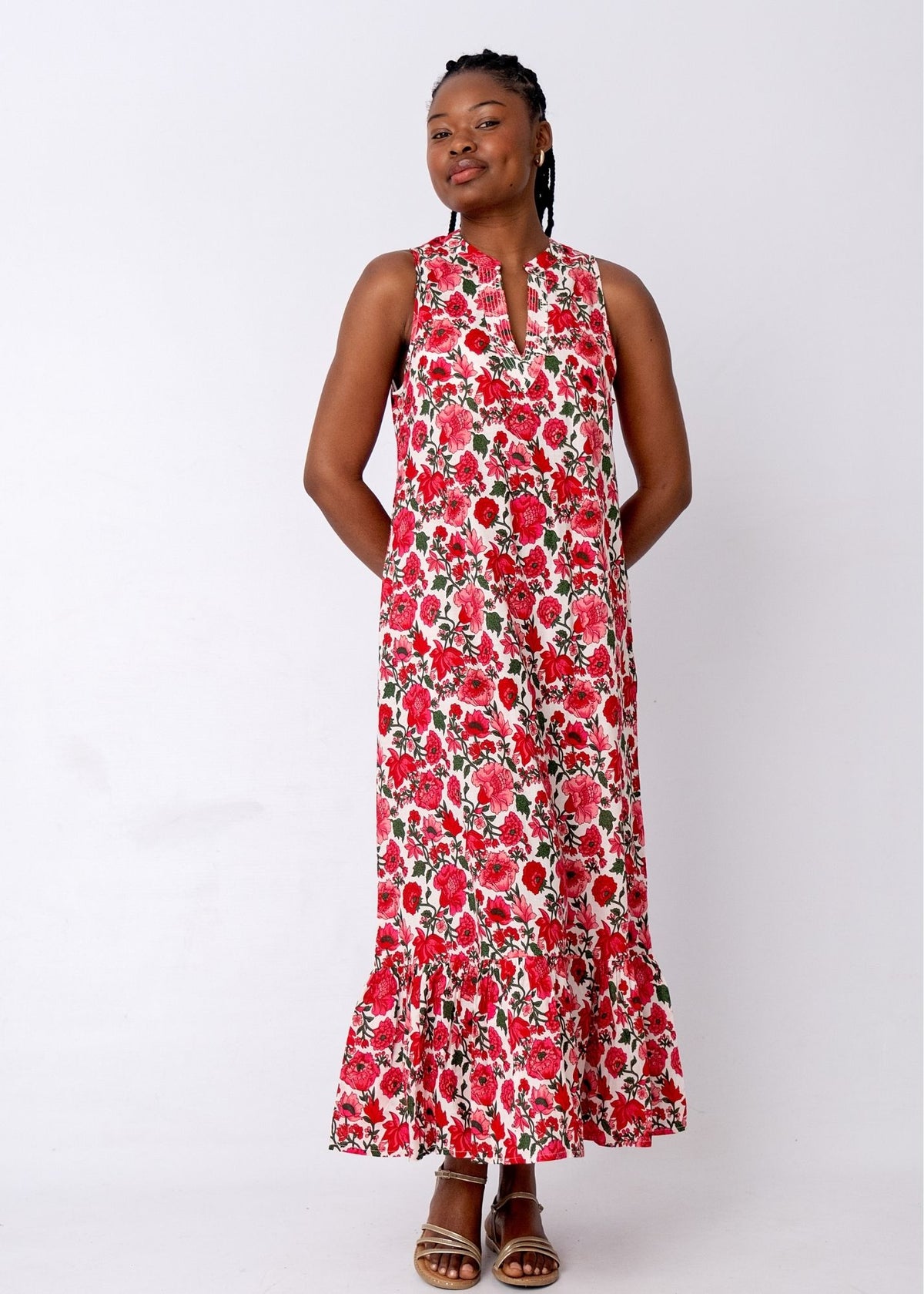 Maya V-Neck Dress in Crimson Meadow