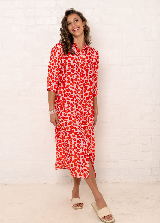Lindi Dress – Electric Leopard Coral