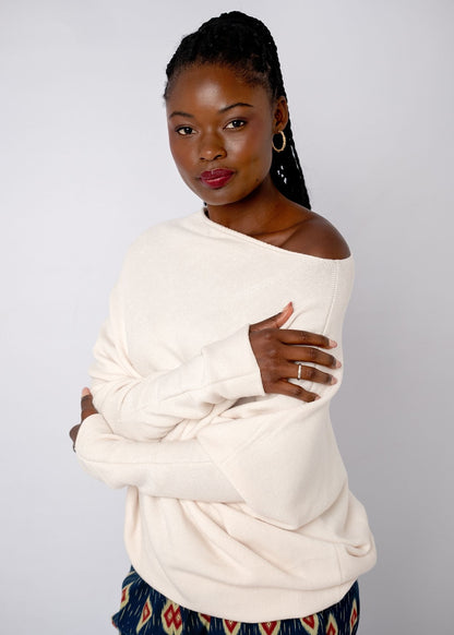Urban Cozi Asymmetrical Sweater in Cream