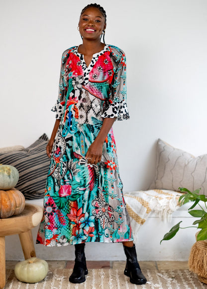 Jubilee Dress in Fuchsia and Turquoise Floral Print