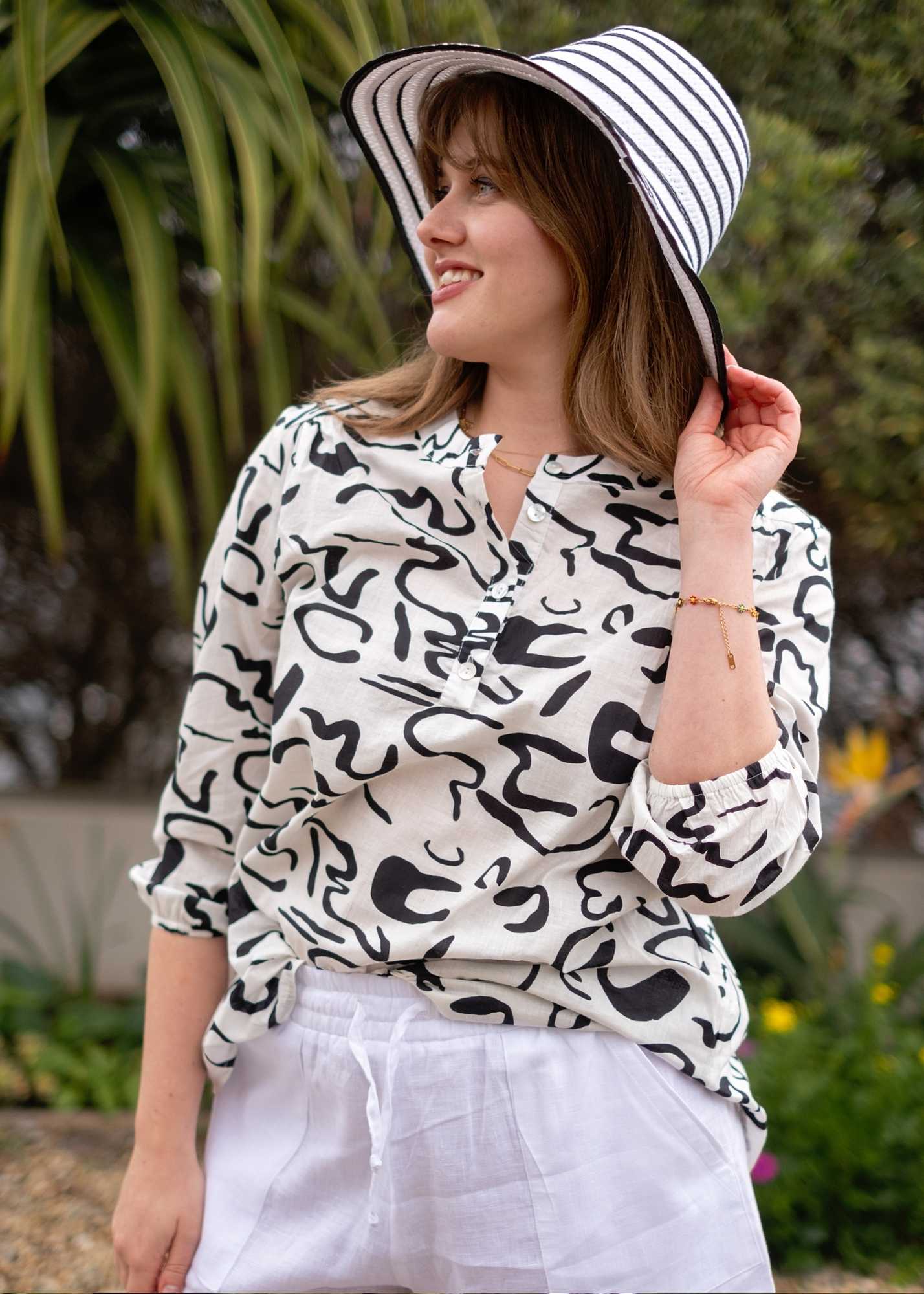 Lauren Comfy top, White Squiggle