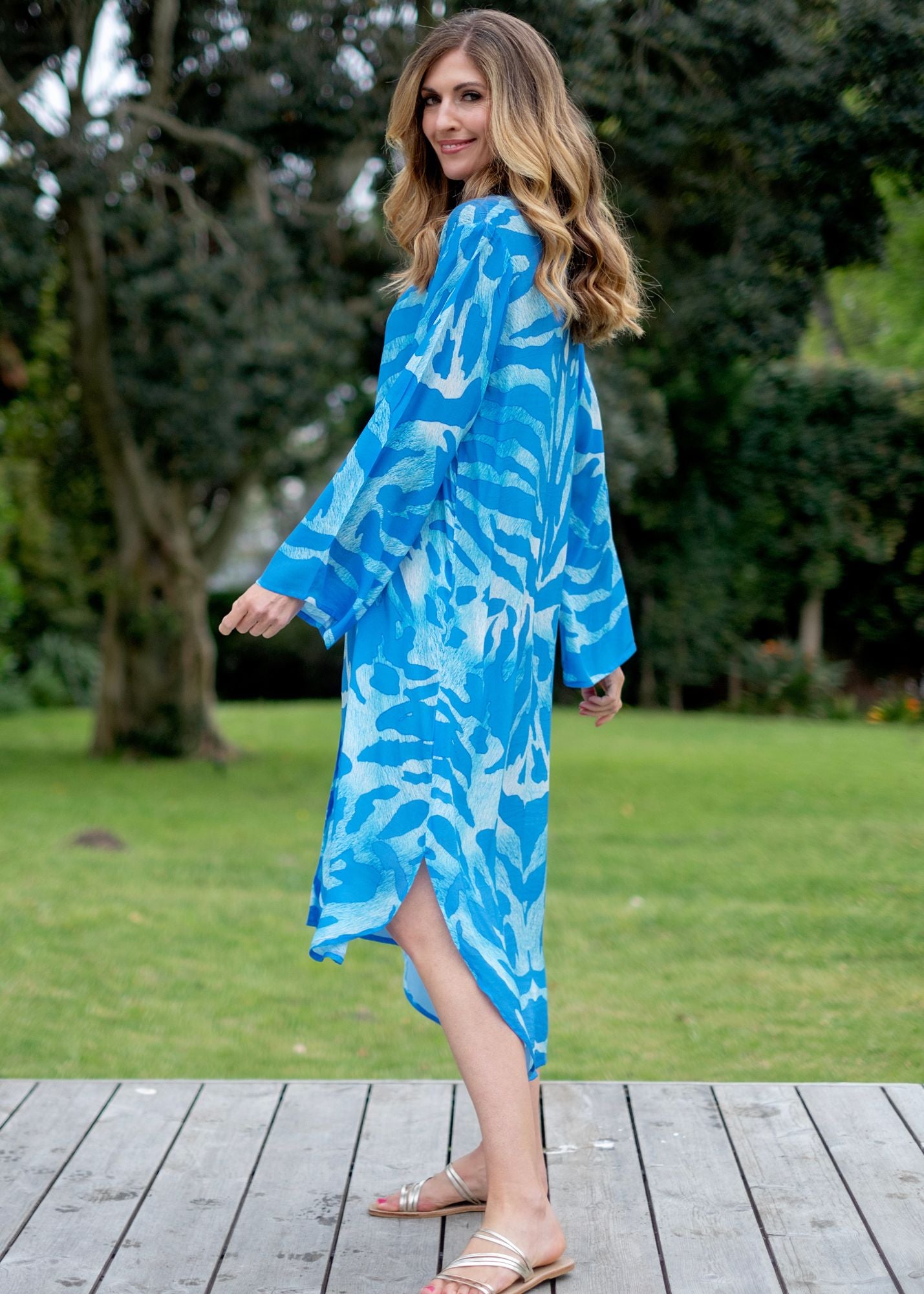 Delia Dress in Blue Animal Print