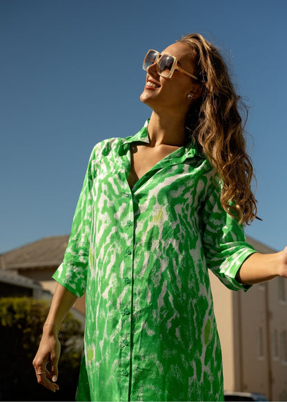 Lindi Dress in Lime Animal Print