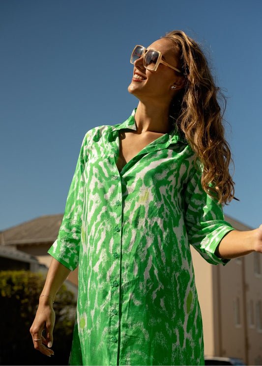 Lindi Dress in Lime Animal Print