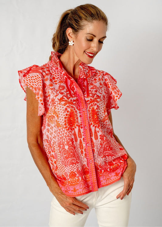 Paradise Blouse in Coral Crown Print
