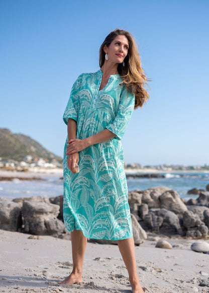 Lee-Ann pleated dress Long,  Jade Leaves