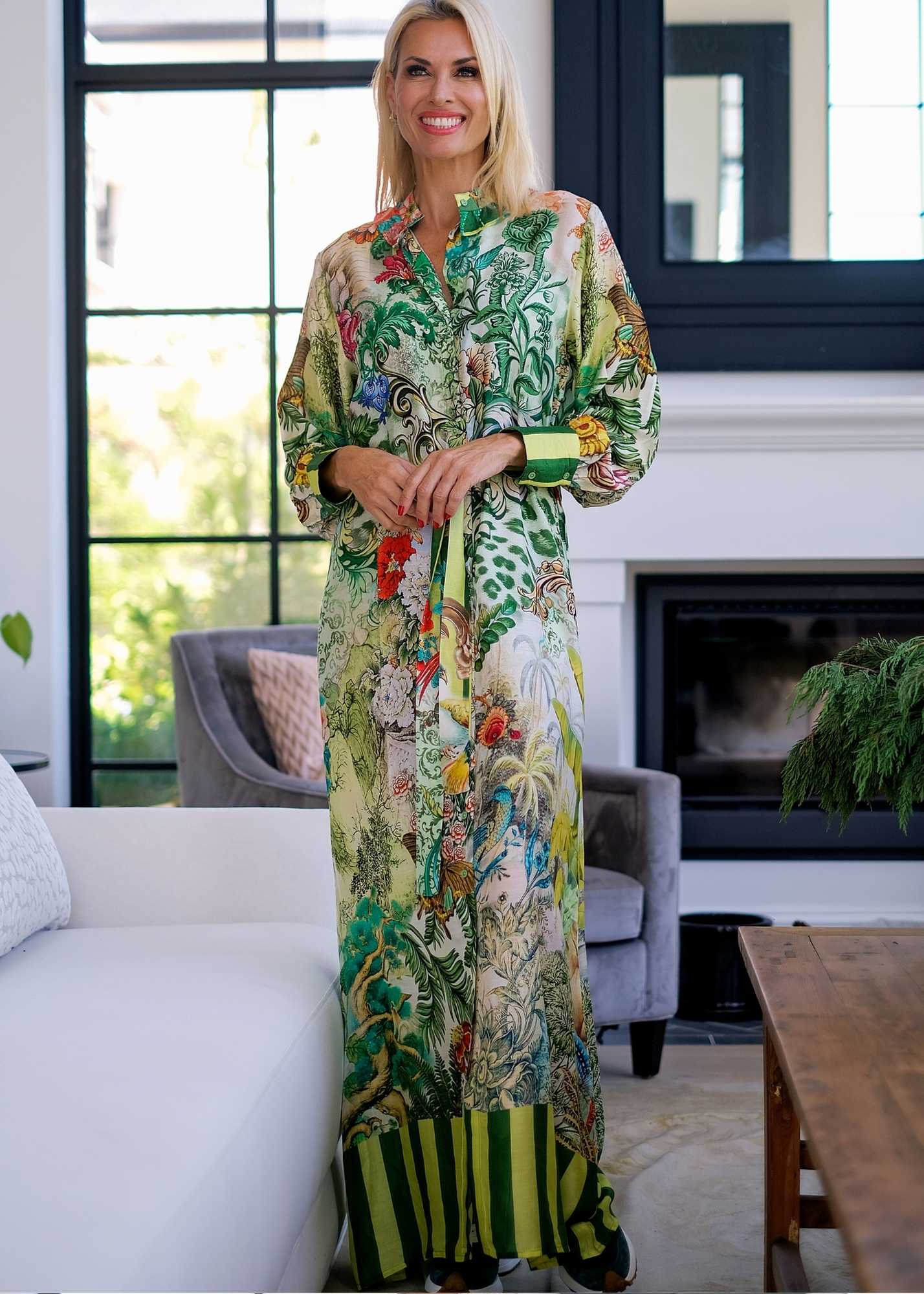 Euphoria Gown in Green jungle with border
