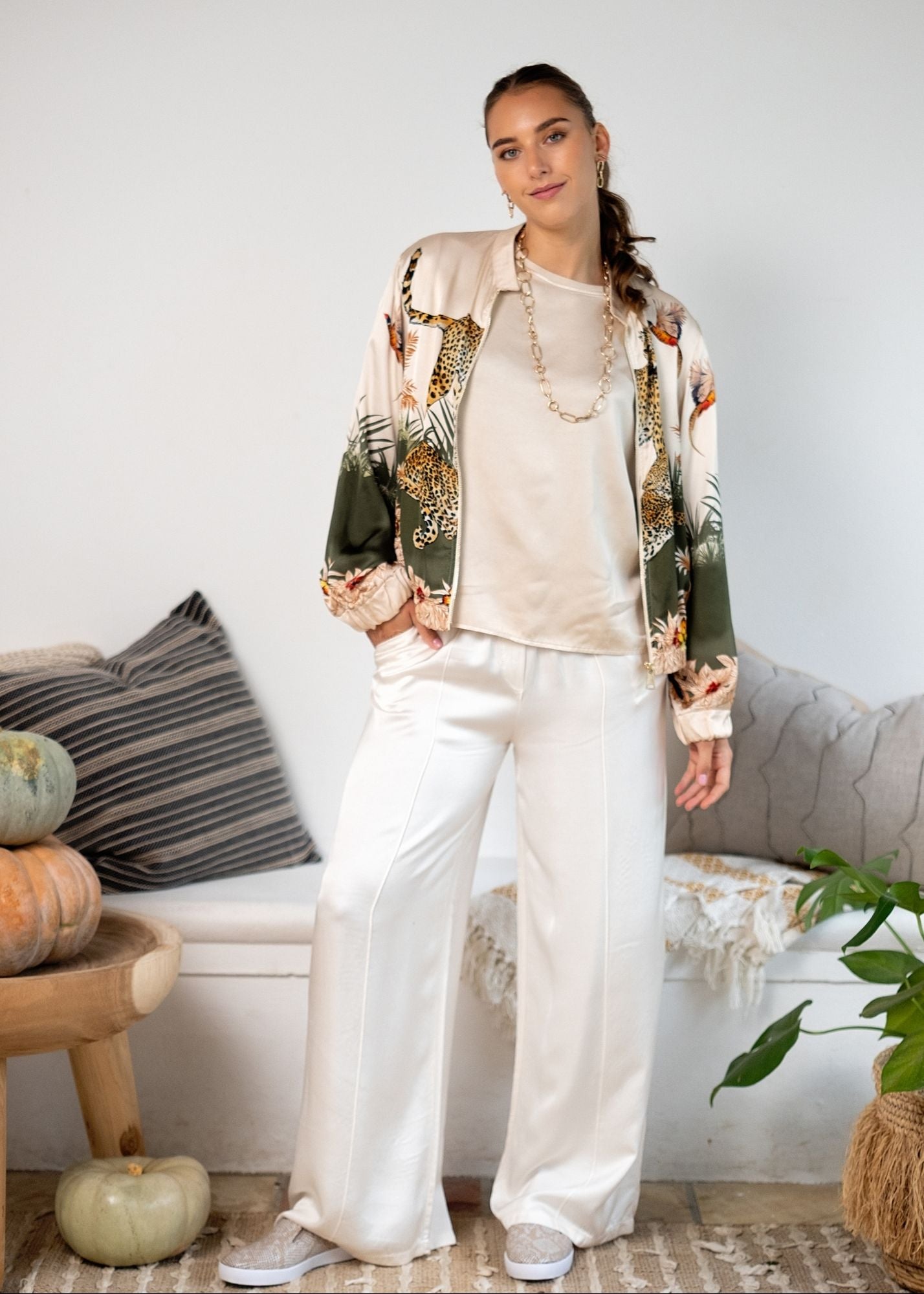 Lila Viscose Silk Blend Pants - Cream