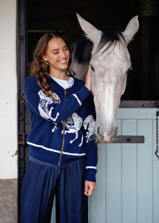 Knitted Bomber Jacket in Navy Gallop