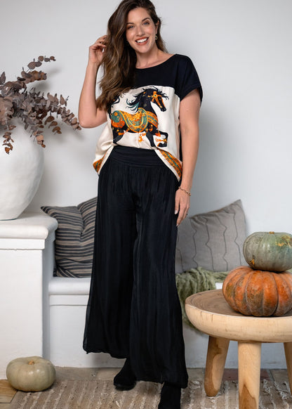 Sophia 100% Silk Flow Pants in Black