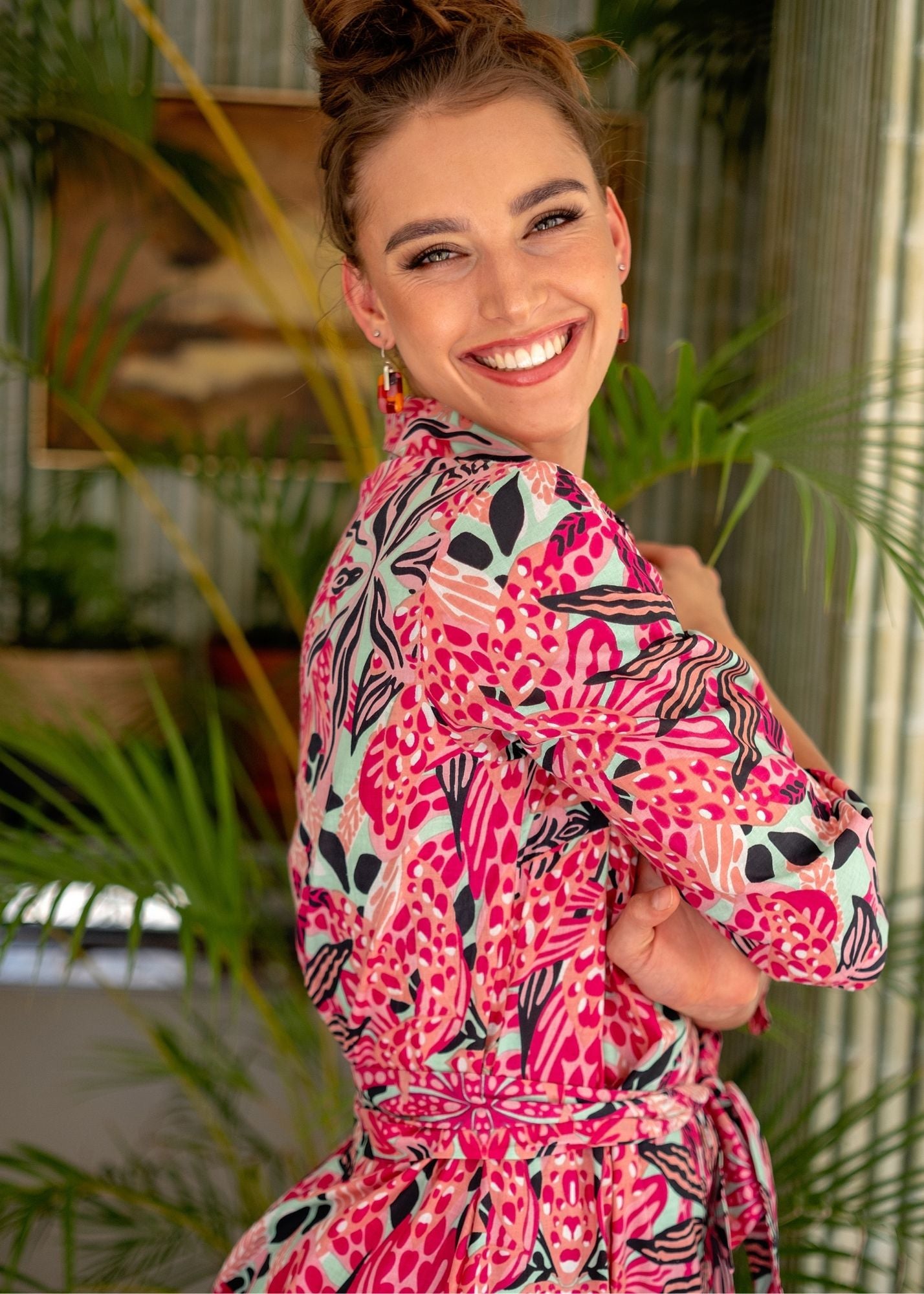 Betty Button dress, Pink and Mint Savanna