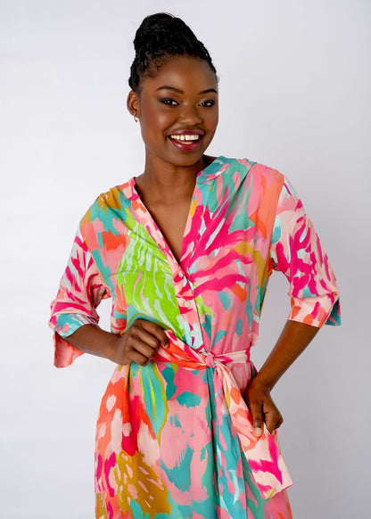 Fergie Cuffed Sleeve  Dress,  Coral Palms