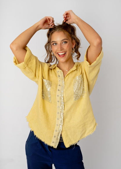 The Bling Blouse in Butter Yellow