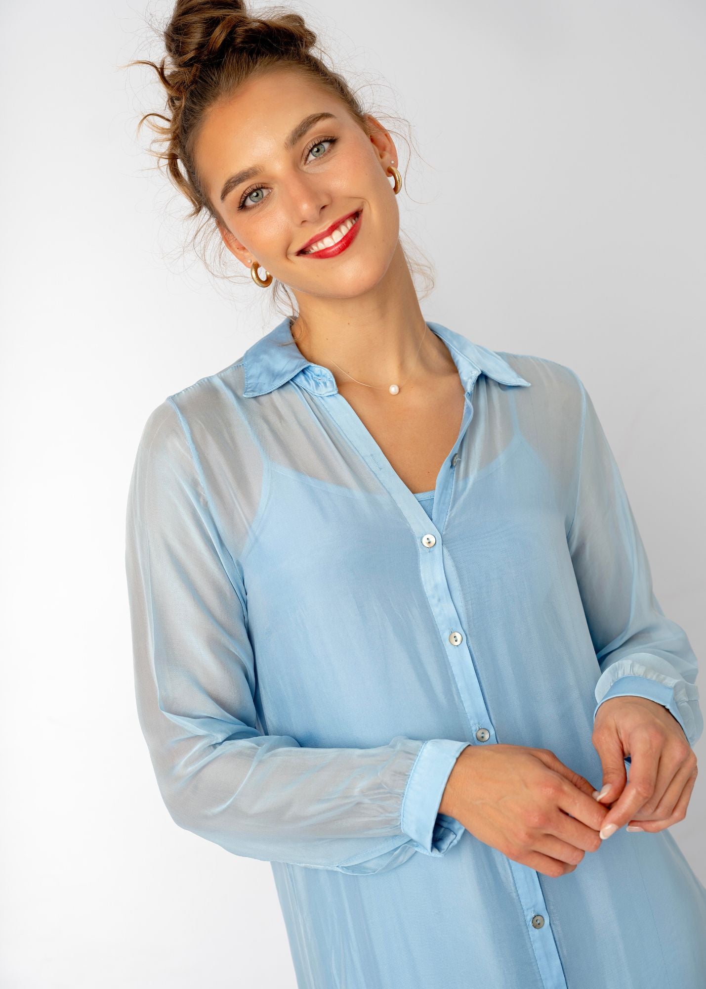 La Seta Dress with Long Sleeve — Bambina Blue