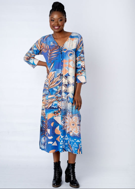 Angelica Dress With Straight Sleeve in Spice Route