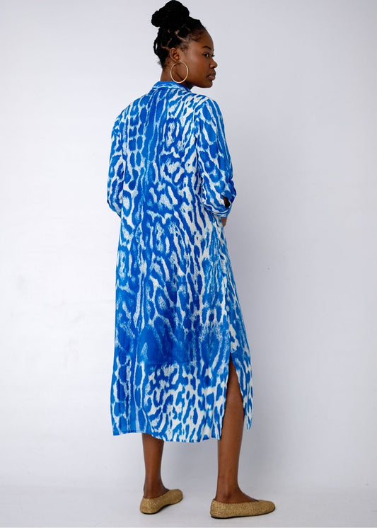 Lindi Dress in Blue Animal Print