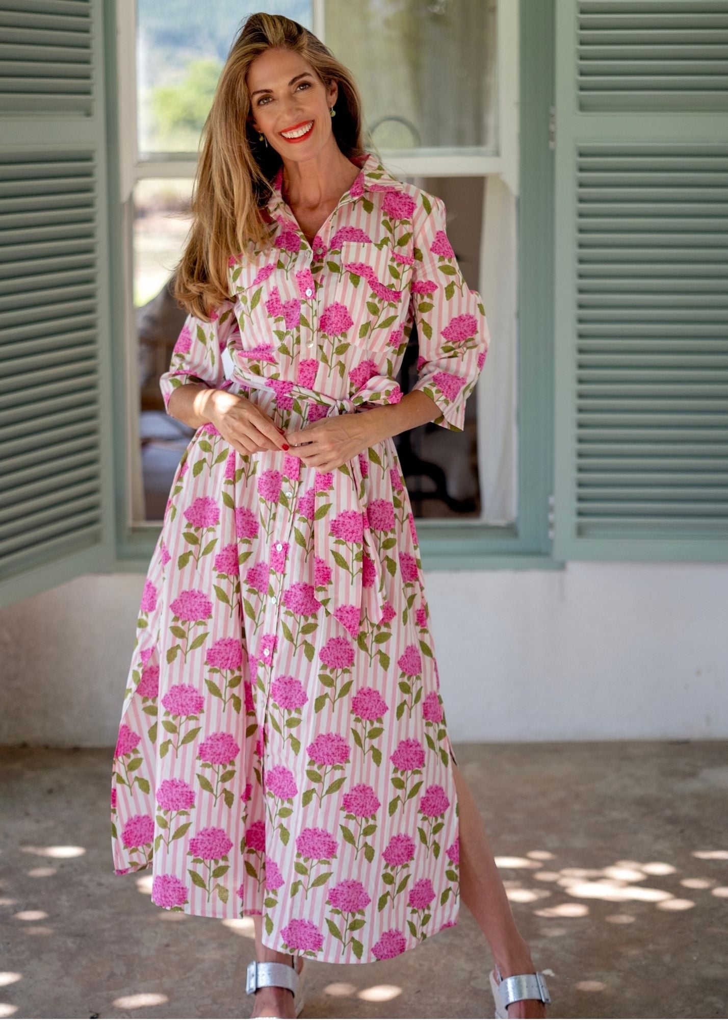 Betty Button dress in Wild Carnation
