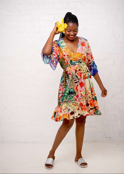 Giselle Dress in Peach Hibiscus