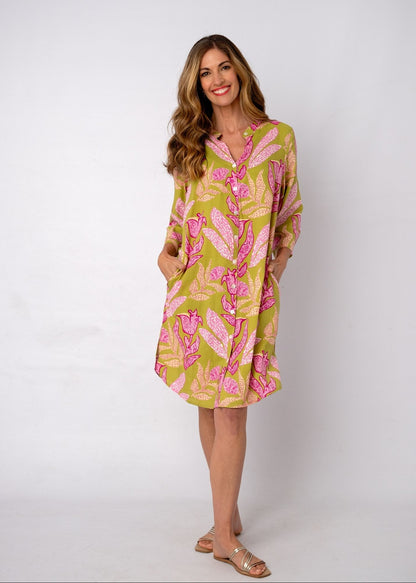 Grace Shirt Dress in Olive Quartz