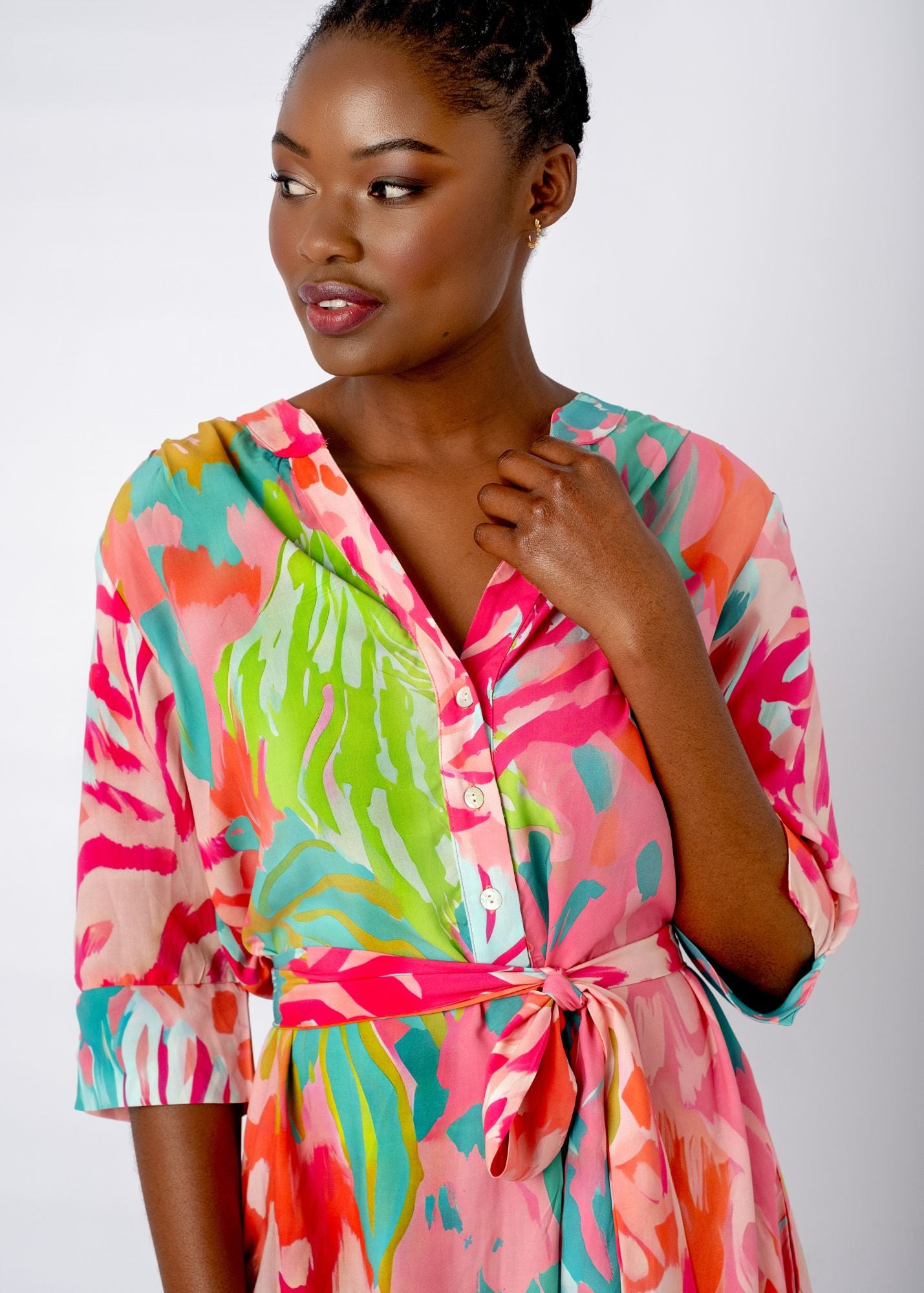 Fergie Cuffed Sleeve  Dress,  Coral Palms