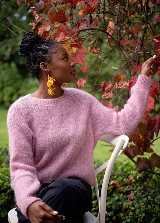 Classic Round Neck Mohair Sweater in Pink