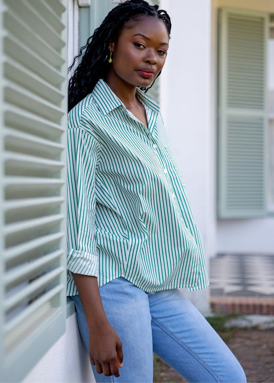 Fleur Shirt in Sage Stripe
