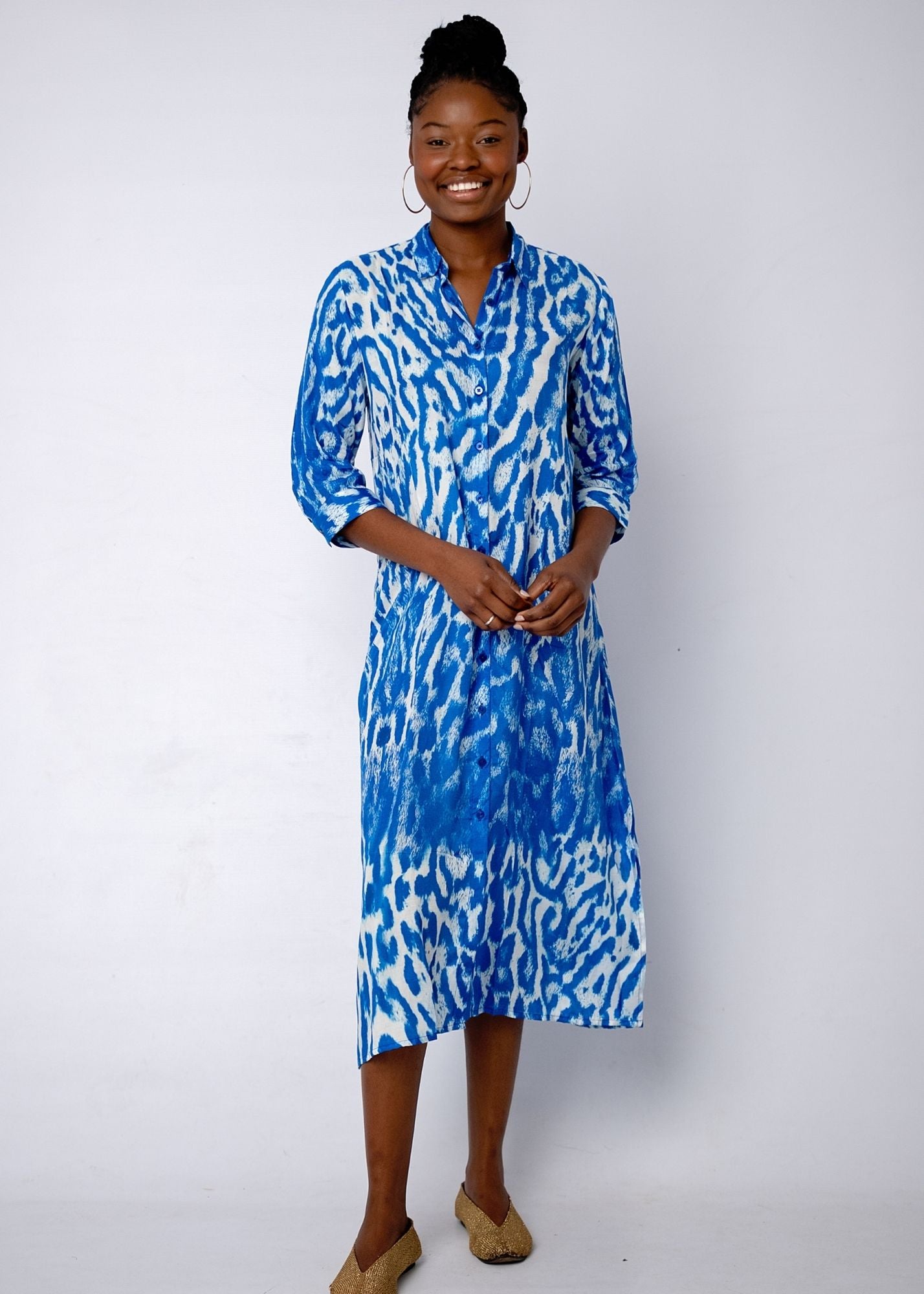 Lindi Dress in Blue Animal Print