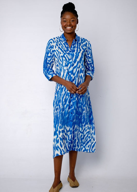 Lindi Dress in Blue Animal Print