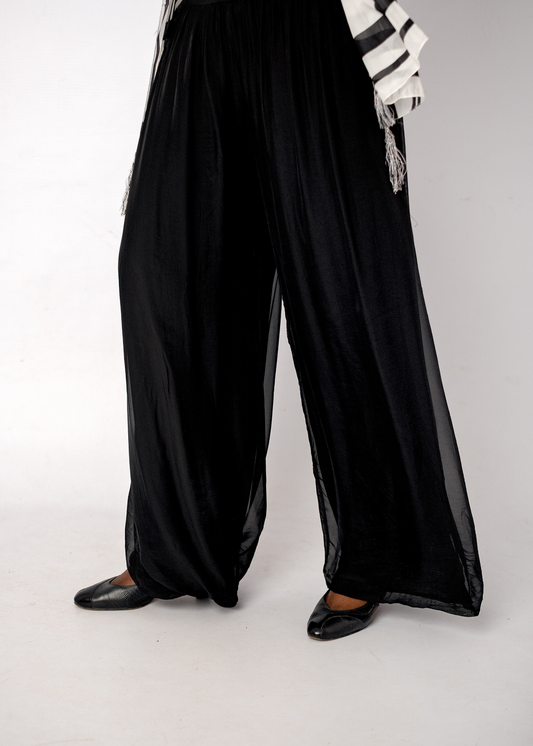 Sophia 100% Silk Flow Pants in Black