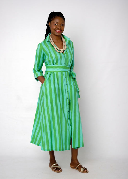 Betty Button in Green Cabana Stripe