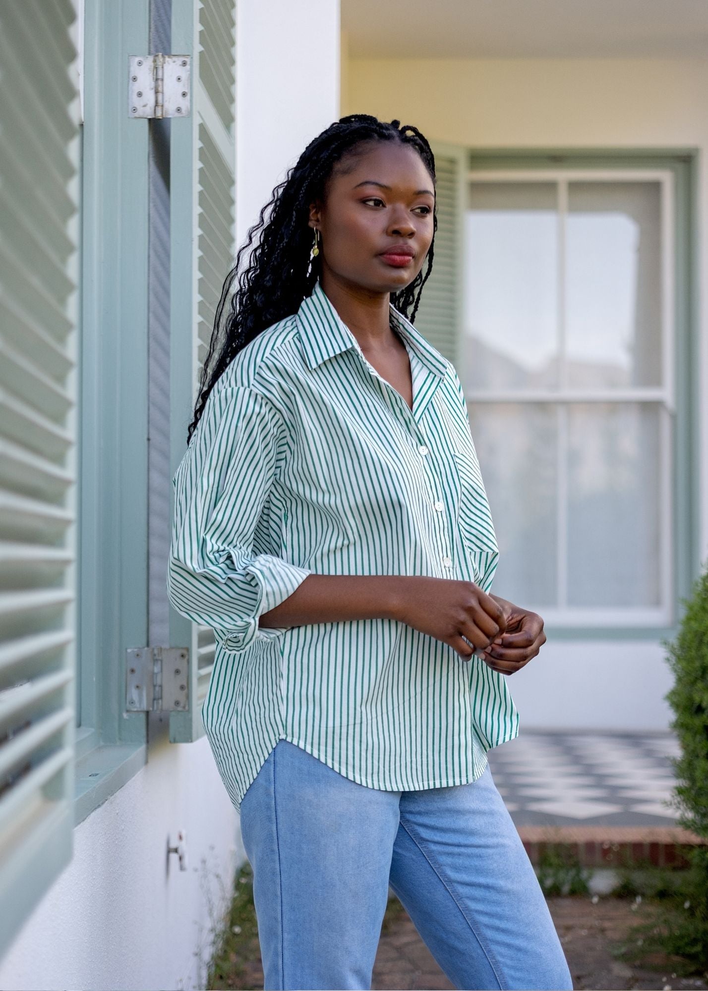 Fleur Shirt in Sage Stripe