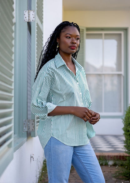 Fleur Shirt in Sage Stripe
