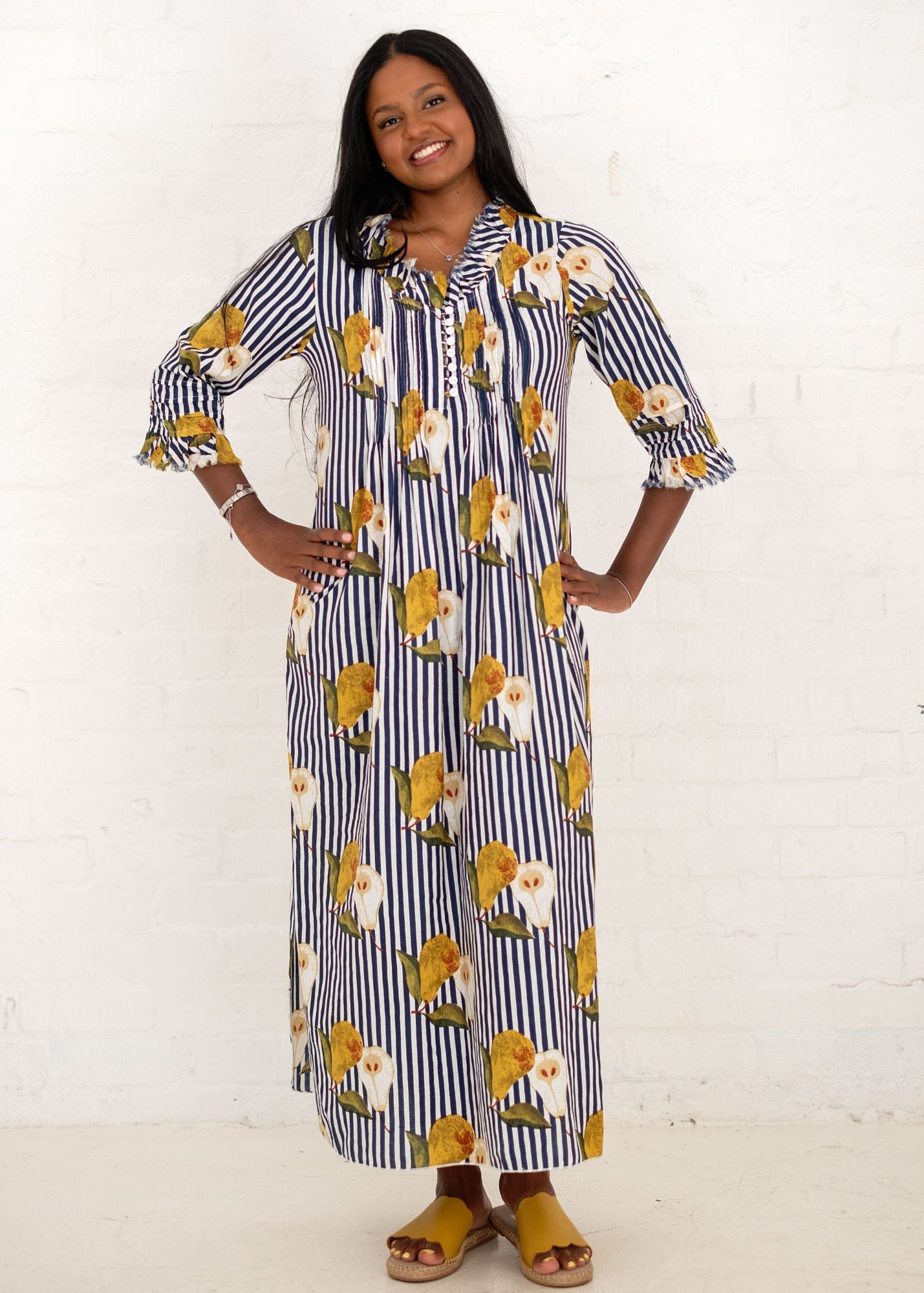 Sarah Dress with Frill in Candy Blue Pears