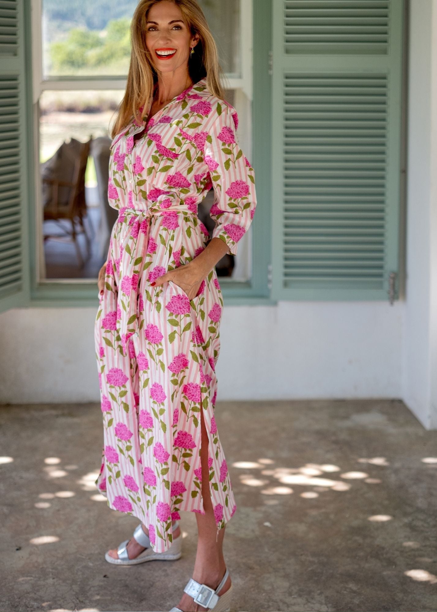 Betty Button dress in Wild Carnation