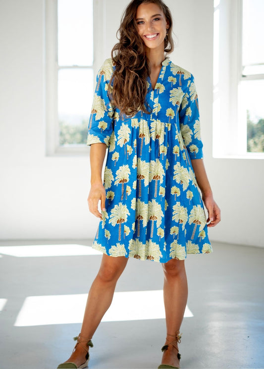 Lee-Ann pleated dress Short, Blue Palms