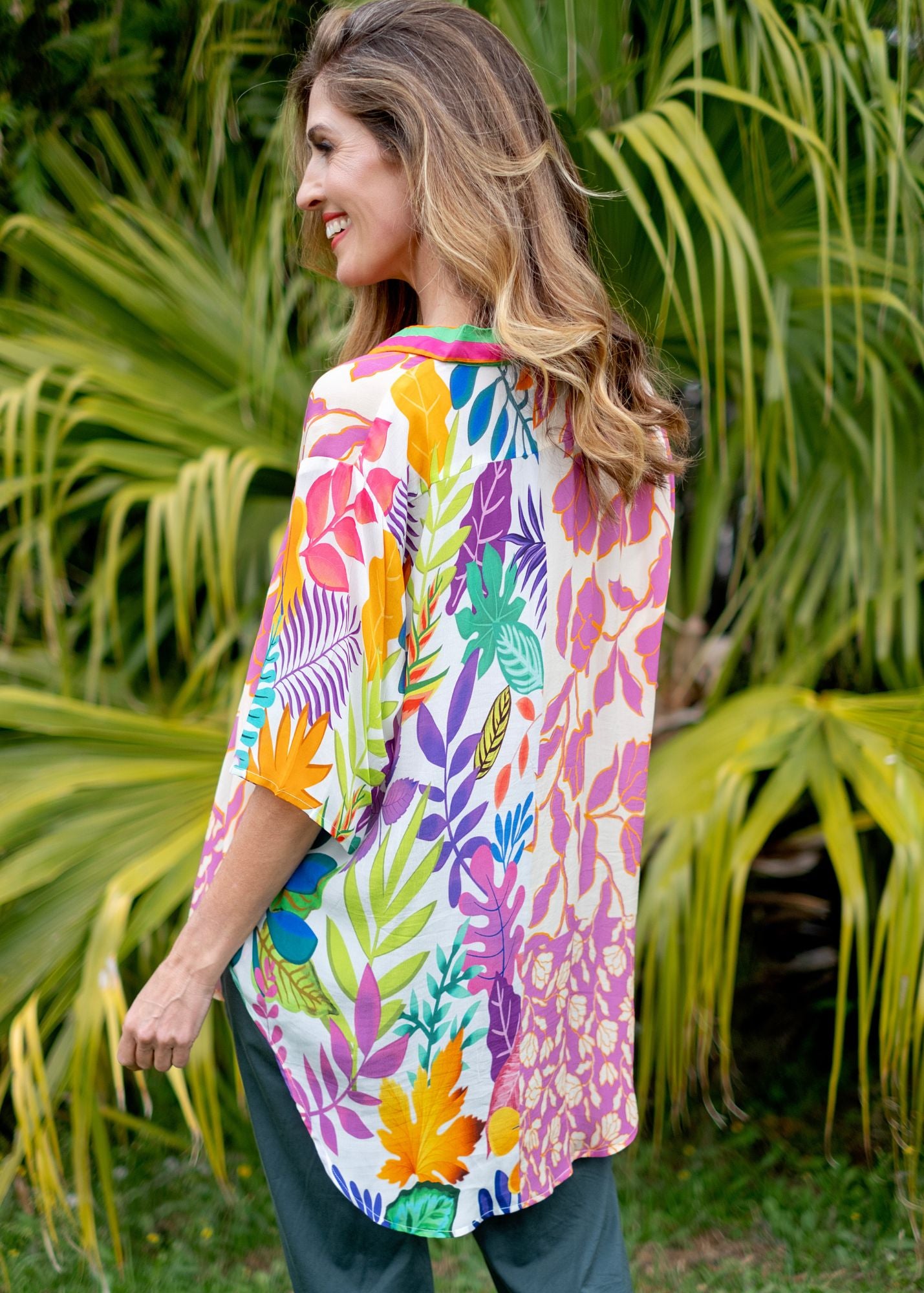 Molly Button down blouse in Rainbow Leaves