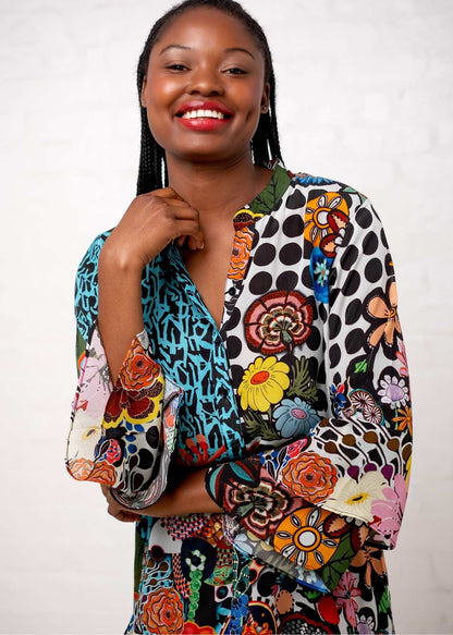 Symphony Dress in Burst of Colour Explosion - Biue