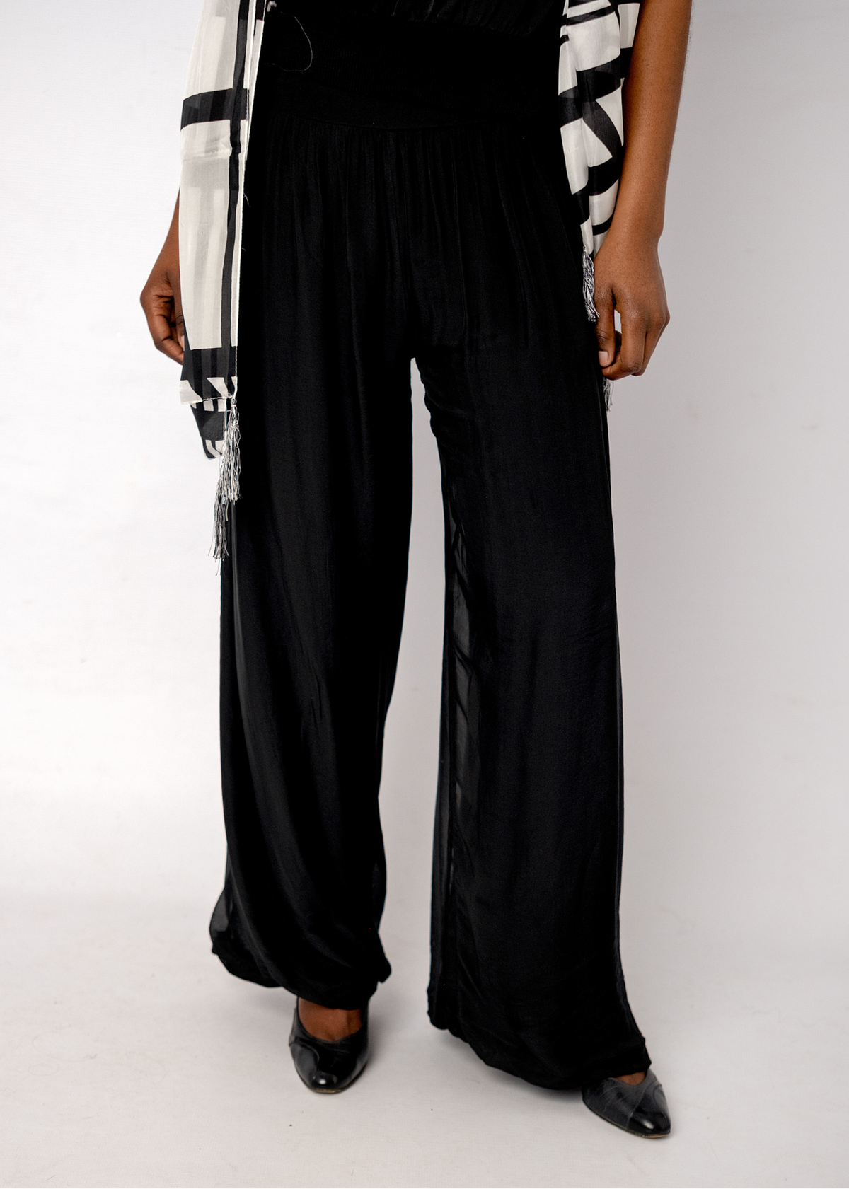 Sophia 100% Silk Flow Pants in Black