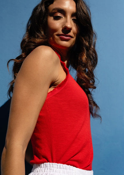 Luno Shimmer Rib Tank Top in Red Sparkle