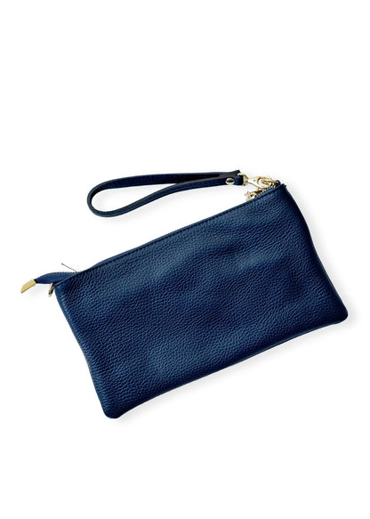 Verona Slim Leather Crossbody Clutch – Navy