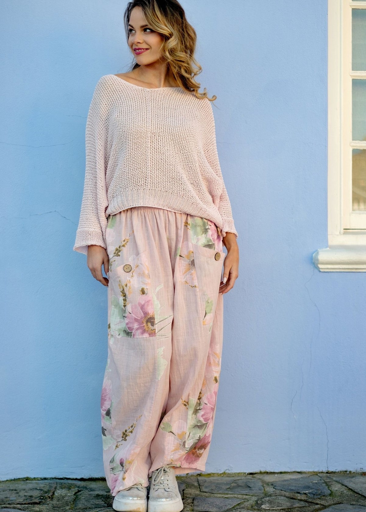 Lino 100% Linen Pants in Heirloom Bloom Peony Blush