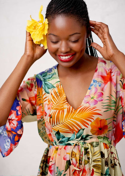 Giselle Dress in Peach Hibiscus
