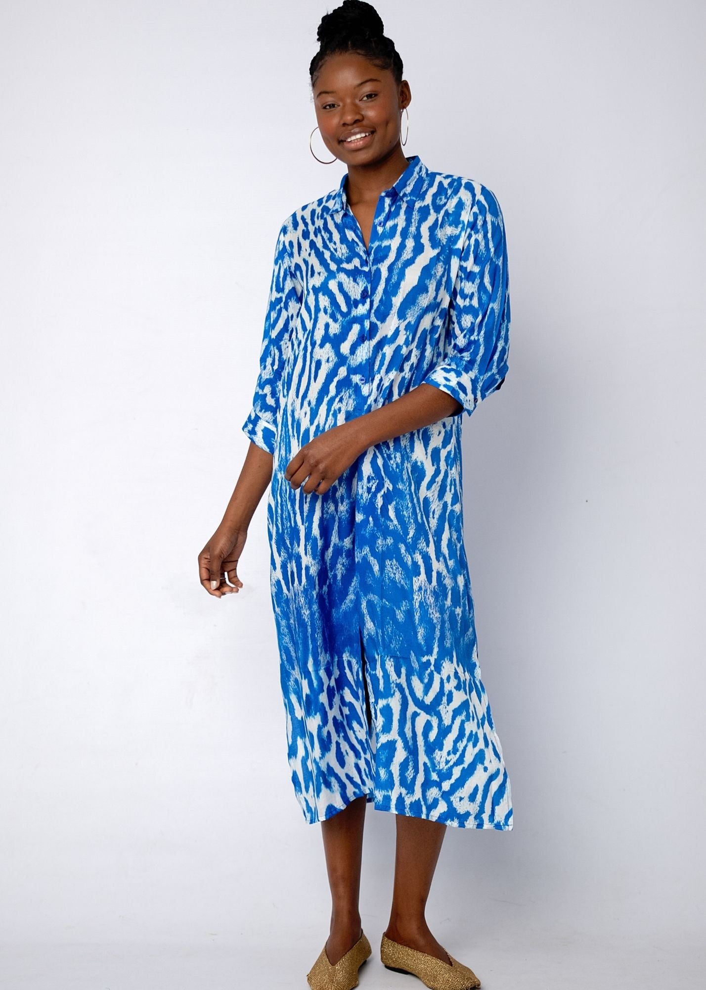 Lindi Dress in Blue Animal Print