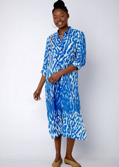 Lindi Dress in Blue Animal Print