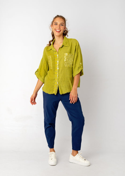 The Bling Blouse in Matcha Tea