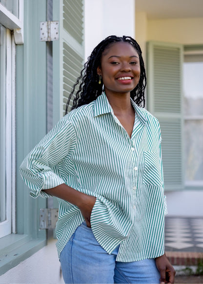 Fleur Shirt in Sage Stripe