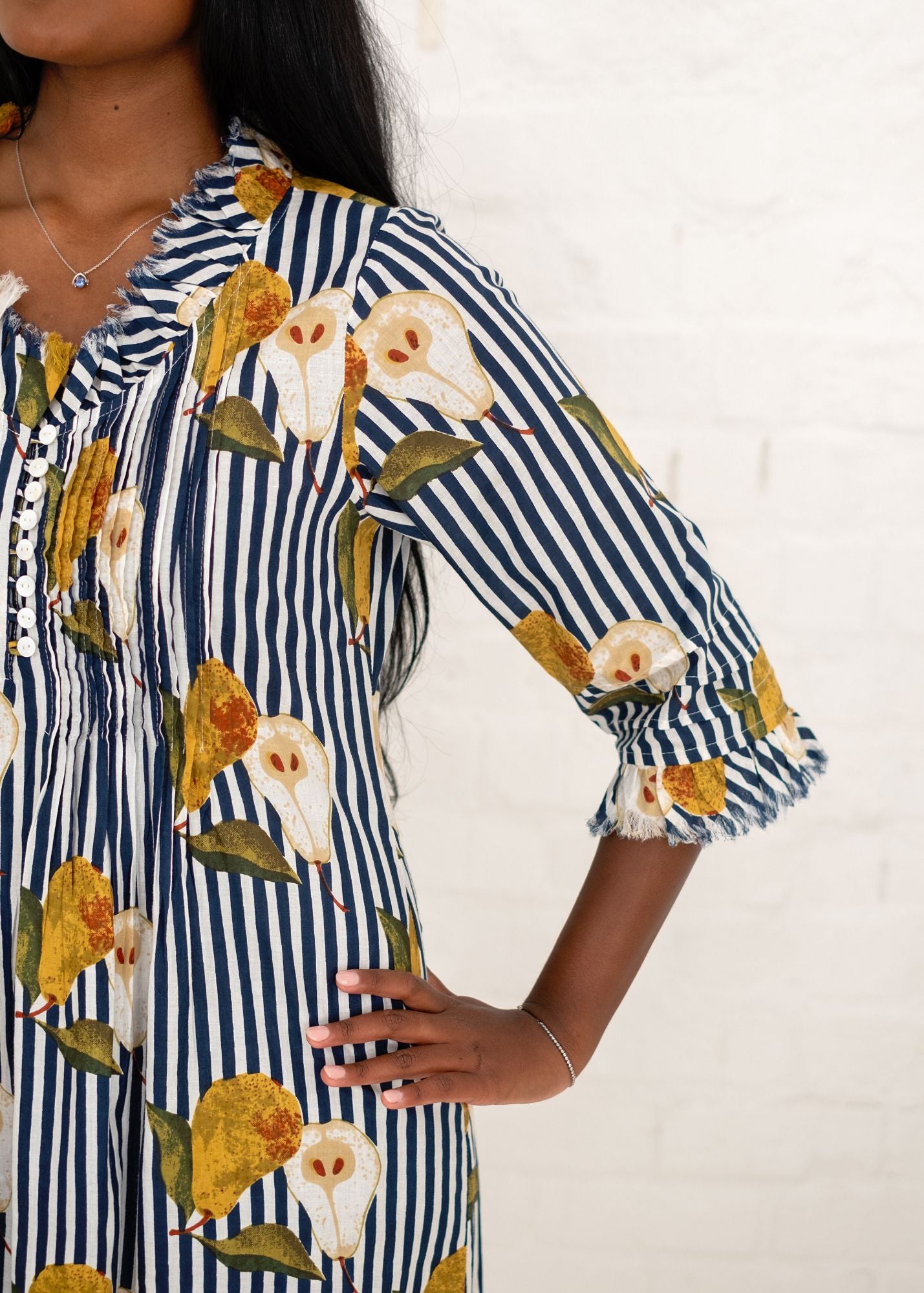 Sarah Dress with Frill in Candy Blue Pears