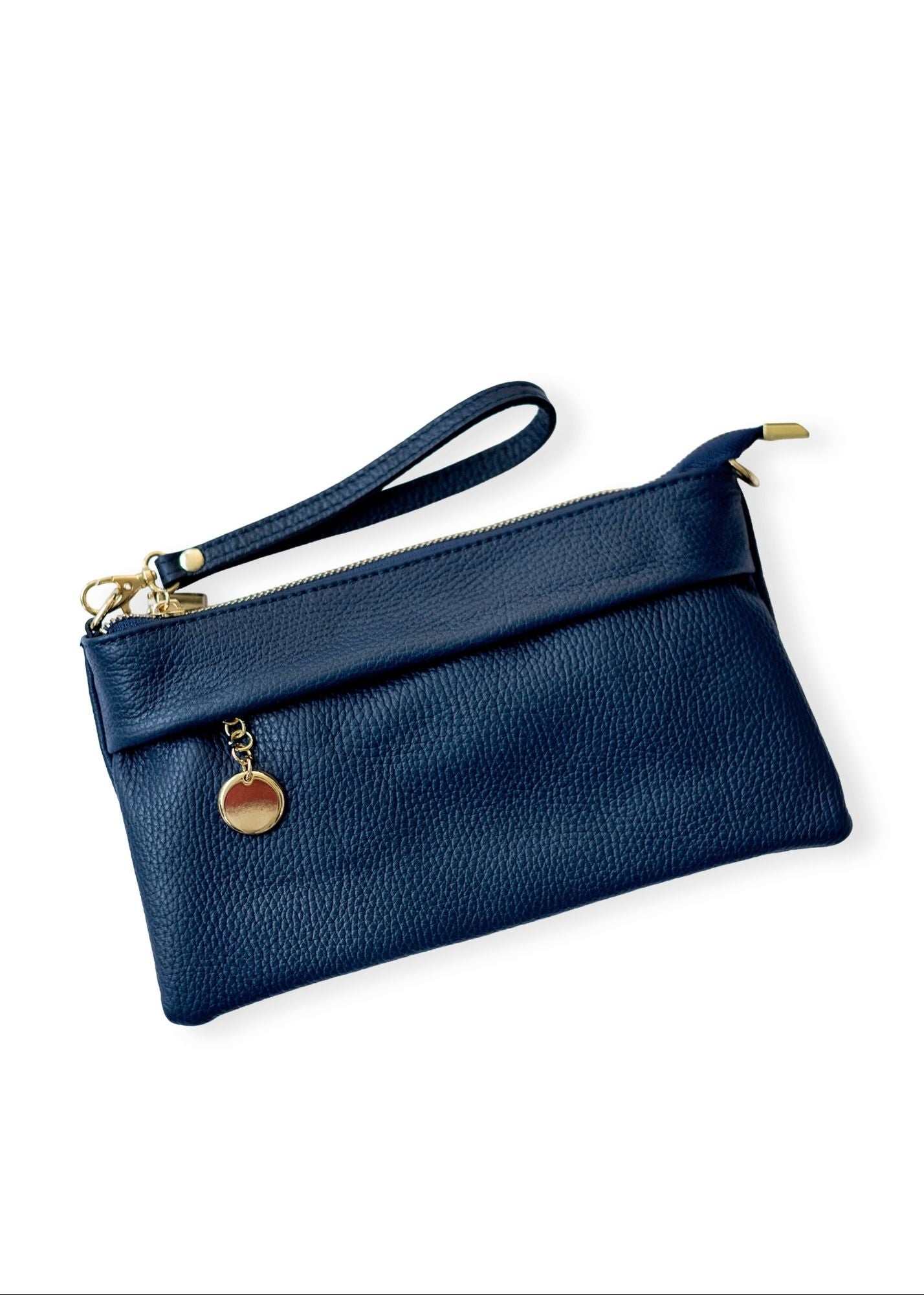 Verona Slim Leather Crossbody Clutch – Navy