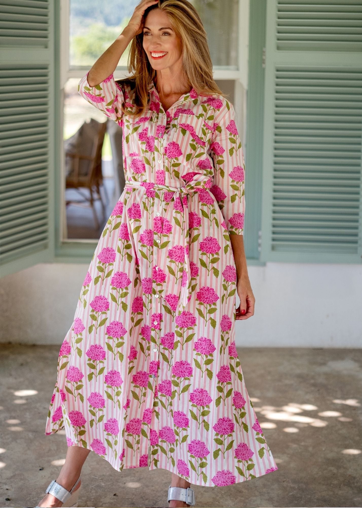 Betty Button dress in Wild Carnation